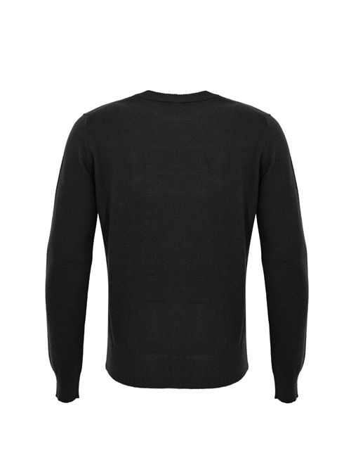 Maglia girocollo slim in lana merinos Nero Alpha studio | AU-3010C1002